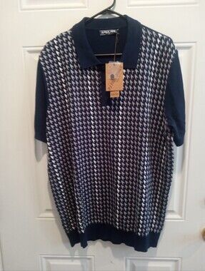PJ Paul Jones Men’s Navy & White Houndstooth Polo Shirt